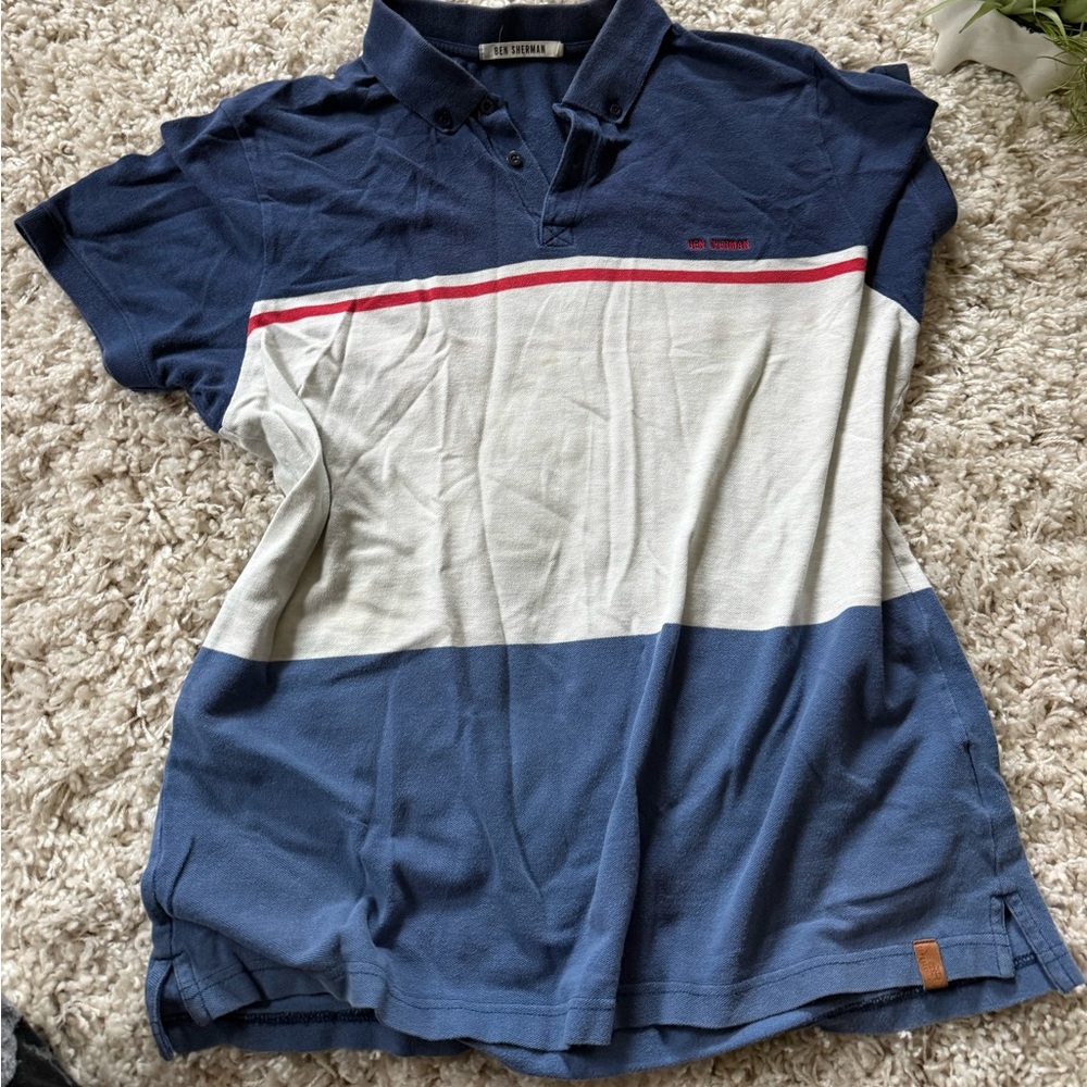 Ben Sherman button up dad shirt vintage Navy and white polo shirt. Size …